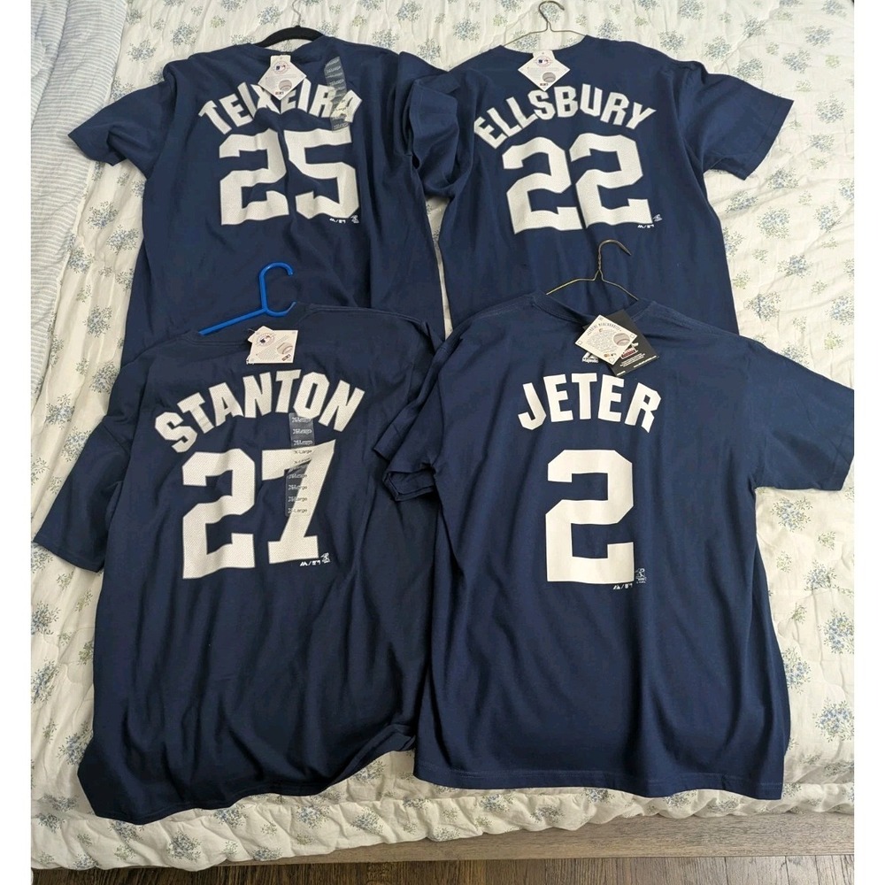 NWT Lot 4 Majestic MLB NY Yankees Shirts Jeter (L) Texeira Stanton Ellsbury (XL)
